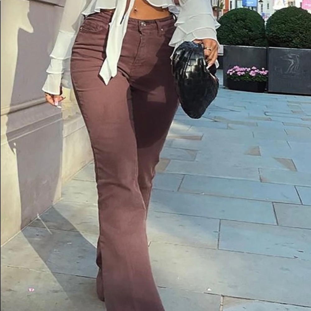 South of France Flare Jeans- color: chocolate, size: 14plus